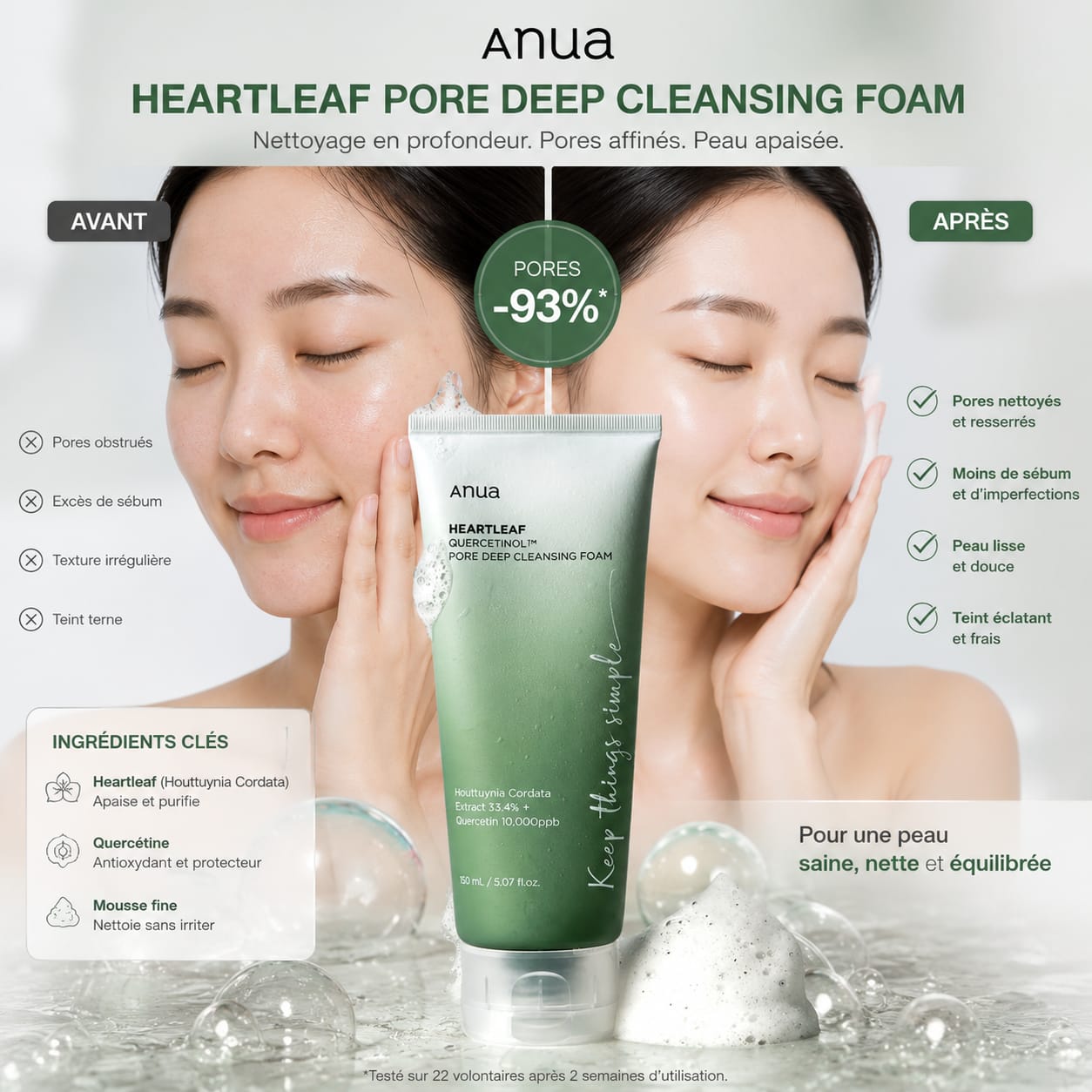 ✨ Gel Nettoyant Visage Anua Heartleaf Pore Deep Cleansing Foam