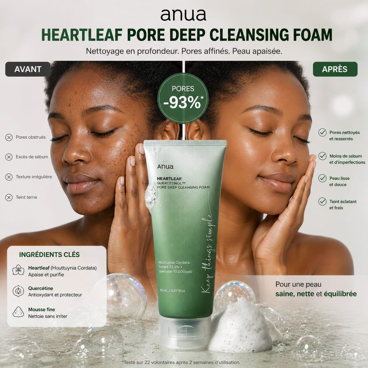 ✨ Gel Nettoyant Visage Anua Heartleaf Pore Deep Cleansing Foam