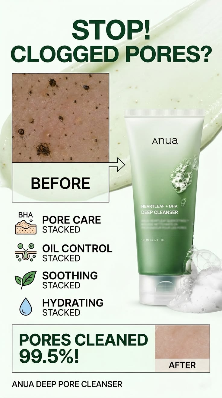 ✨ Gel Nettoyant Visage Anua Heartleaf Pore Deep Cleansing Foam