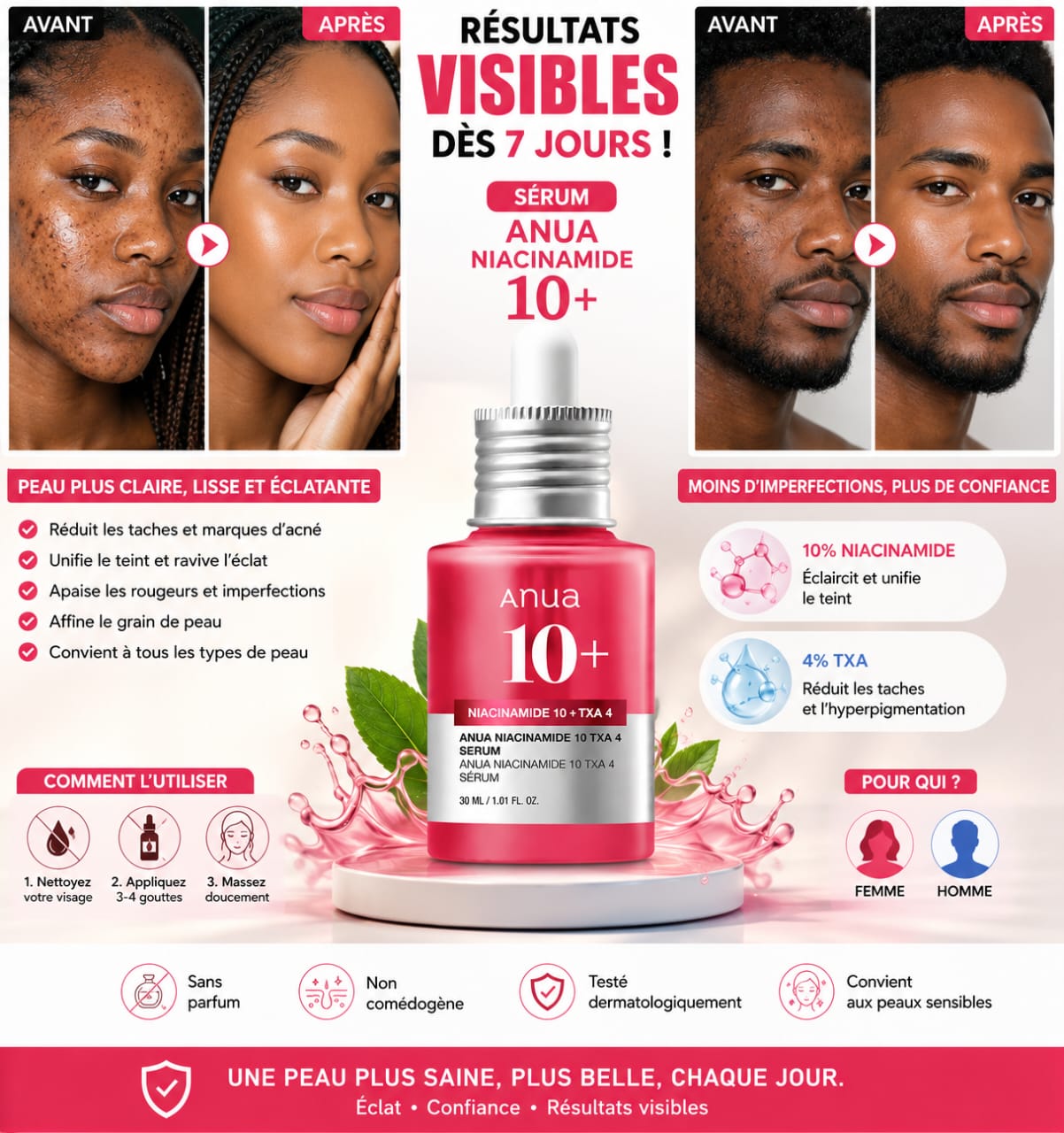 🧴 Sérum Anua original 10+ Niacinamide & TXA 4% – Votre peau plus lumineuse en 7 jours